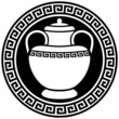 Antique Greek amphora in frame with meanders.