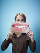 businesswoman with big mouth