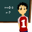 student with chalkboard