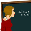 student with chalkboard
