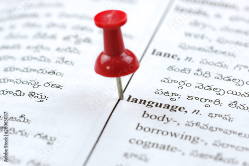 Photo: Close up shot of language word on dictionary with Telugu text Close up shot of language word on dictionary with Telugu text