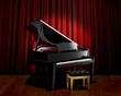 piano spotlight with red curtain