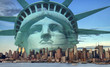 new york city skyline with statue liberty