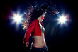 Woman with fluttering hair, with flashes on background Woman with fluttering hair, with flashes on background