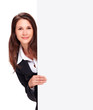 young business woman holding with board