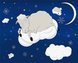 Christmas card. A lamb on a cloud.