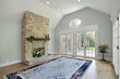 Family room with stone fireplace