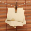 vintage photographs hang on the clothespin isolated on Wood wall