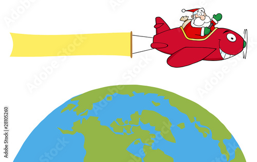 Vector: Santa Flying A Plane Banner Santa Flying A Plane Banner