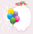 Colorful balloons with bouquet of roses. Holiday card. Vector