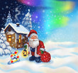 Illustration with Santa Claus and a small house Illustration with Santa Claus and a small house