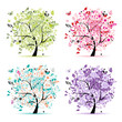 Set of floral trees beautiful for your design