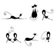 Graceful cats silhouettes black for your design