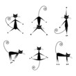 Graceful cats silhouettes black for your design