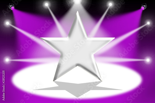 Illustration: Silver star with light beams - Mauve background Silver star with light beams - Mauve background