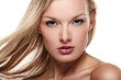 Portrait of beautiful female model on white background