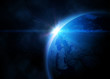 Planet earth with sunrise in space Planet earth with sunrise in space