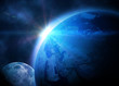 Planet earth with sunrise in space Planet earth with sunrise in space