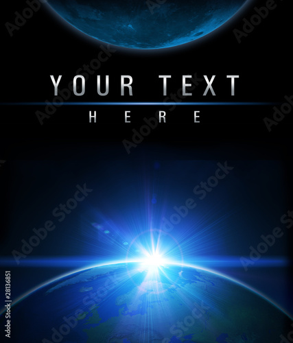 Illustration: Planet earth with sunrise in space Planet earth with sunrise in space
