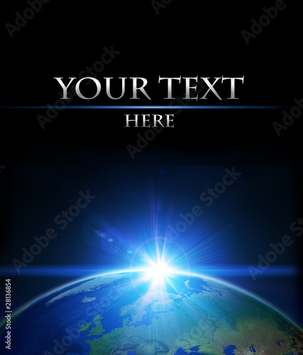 Illustration: Planet earth with sunrise in space Planet earth with sunrise in space