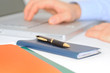 Photo: Businessman with checkbook Businessman with checkbook