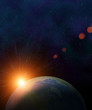 Planet earth with sunrise in space Planet earth with sunrise in space