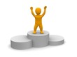 Winner celebrating on podium. 3d rendered illustration.