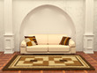 Inteiror. Sofa between the columns in white room Inteiror. Sofa between the columns in white room