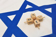 Israeli Flag with Wooden Dreidels for Hanukkah Israeli Flag with Wooden Dreidels for Hanukkah