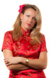 Woman in red chinese dress cheongsam