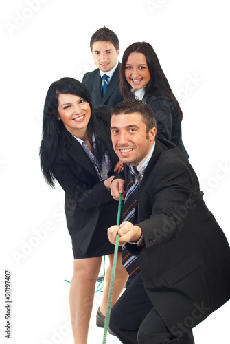 Photo: Happy team pulling rope Happy team pulling rope