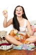 Playful girl blow bubbles. Isolated