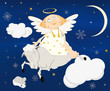 Christmas card.Angel on a lamb.