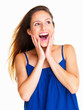 Surprised woman looking up