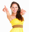 Playful woman pointing at you