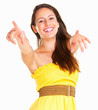 Inviting woman pointing at you