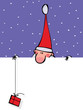 Vektor: Santa with a gift looks out over the blank banner Santa with a gift looks out over the blank banner