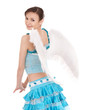 Girl in costume of angel. Isolated.
