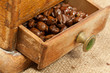 Coffee beans in the coffee grinder Coffee beans in the coffee grinder
