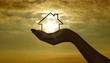 Hand, House, Sunset