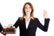 Photo: Caucasian Woman Swearing on a Stack of Bibles White Background Caucasian Woman Swearing on a Stack of Bibles White Background