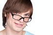 Portrait of young man in glasses  isolated on white background