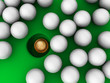 Golden Golf ball in cup with serounded golf ball