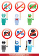 Collection of person icons holding restrictive signs.