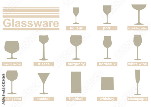 Vector: Set of vector silhouettes of alcohol and drink glasses. Set of vector silhouettes of alcohol and drink glasses.