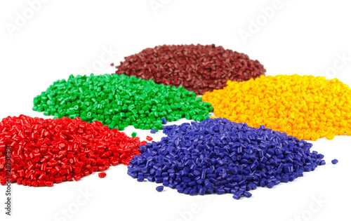 Photo: Colourful plastic polymer granules Colourful plastic polymer granules