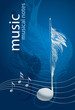 Silver note in the form of the bird's feather on the blue.