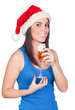 Beautiful girl with Christmas hat providing