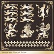 Silhouettes of gold heraldic lions