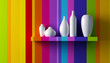 white vases on the shelf